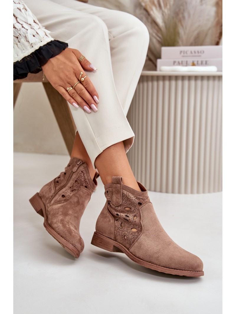 Women's Cutout Ankle Boots With Zip Brown S.Barski HY42-081