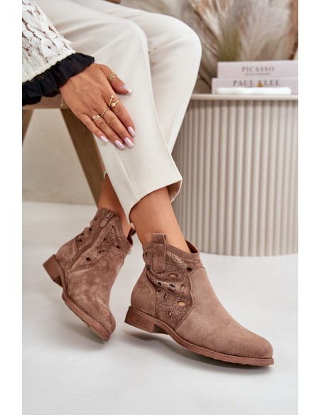 Women's Cutout Ankle Boots With Zip Brown S.Barski HY42-081