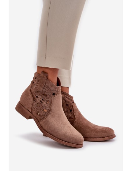 Women's Cutout Ankle Boots With Zip Brown S.Barski HY42-081