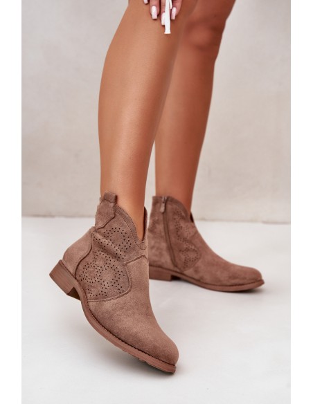 Women's Openwork Ankle Boots On Flat Heel Brown S.Barski HY42-151