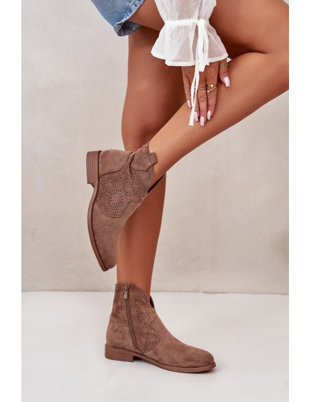 Women's Openwork Ankle Boots On Flat Heel Brown S.Barski HY42-151