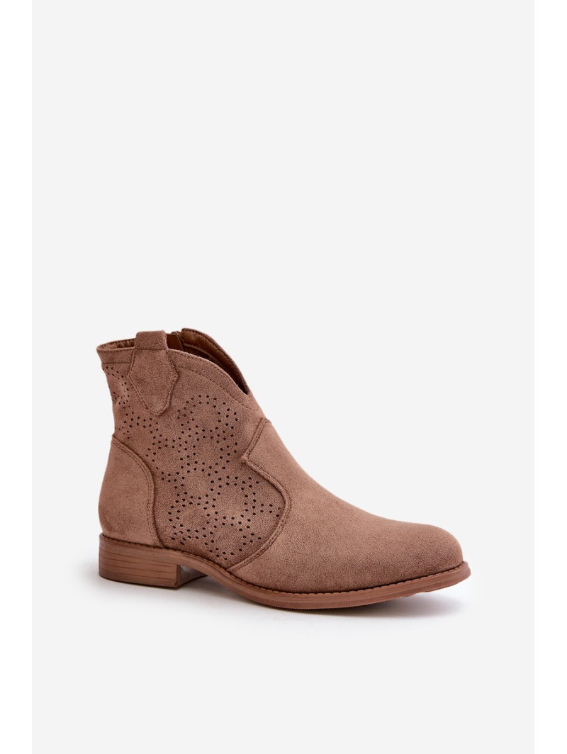 Women's Openwork Ankle Boots On Flat Heel Brown S.Barski HY42-151