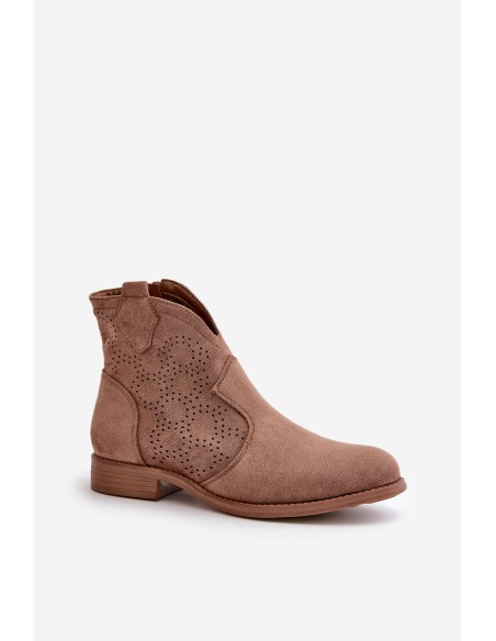 Women's Openwork Ankle Boots On Flat Heel Brown S.Barski HY42-151