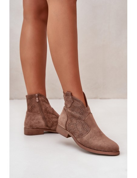 Women's Openwork Ankle Boots On Flat Heel Brown S.Barski HY42-151