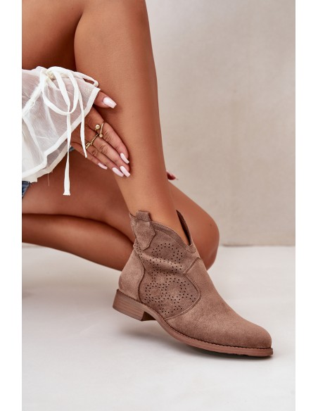 Women's Openwork Ankle Boots On Flat Heel Brown S.Barski HY42-151