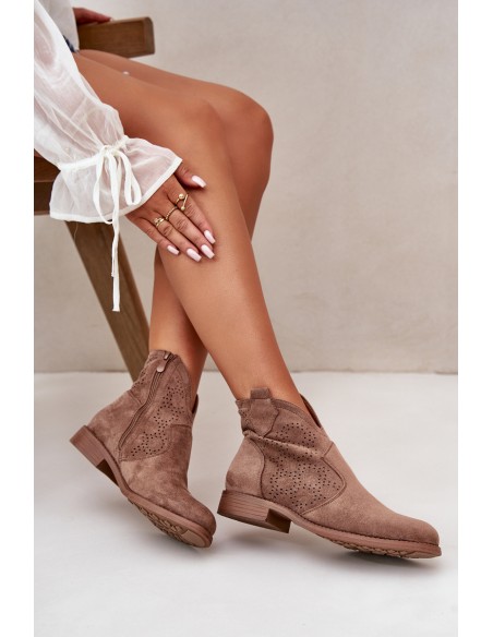 Women's Openwork Ankle Boots On Flat Heel Brown S.Barski HY42-151