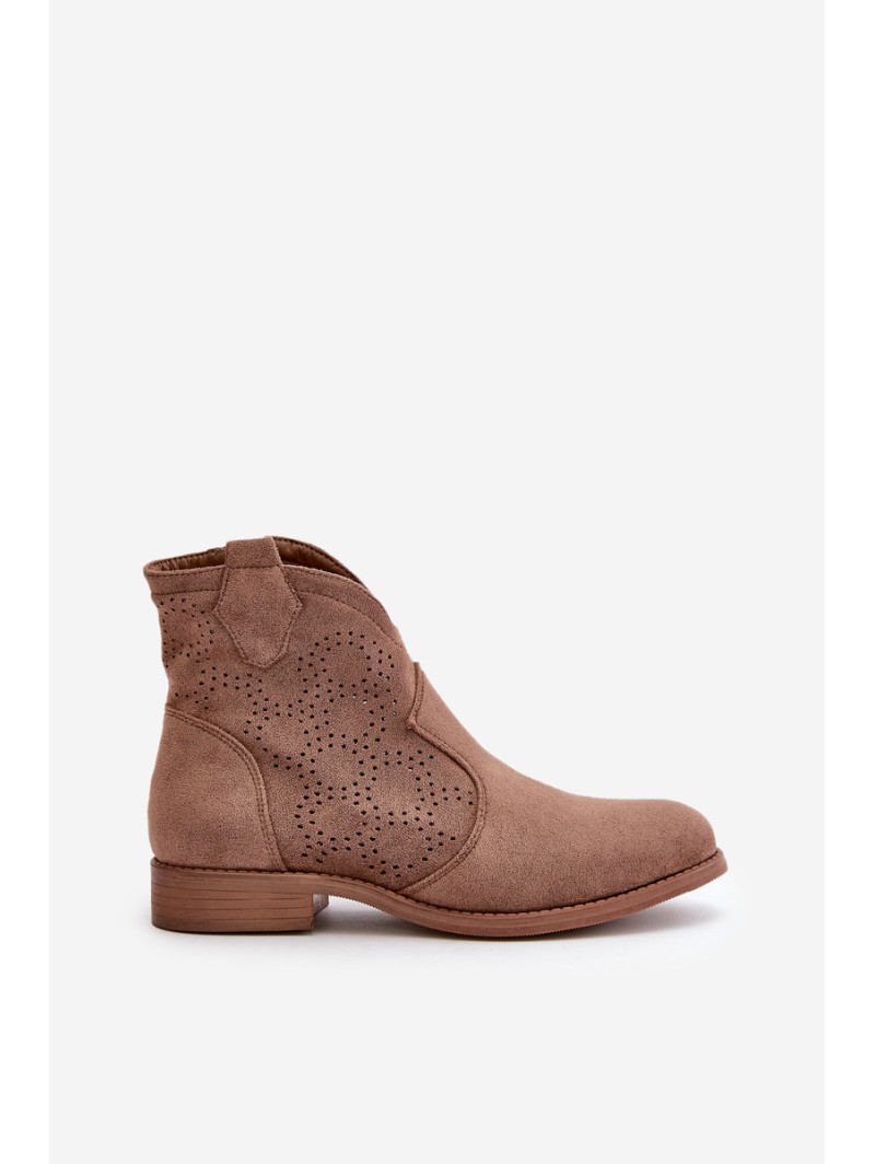Women's Openwork Ankle Boots On Flat Heel Brown S.Barski HY42-151