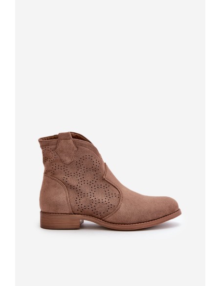 Women's Openwork Ankle Boots On Flat Heel Brown S.Barski HY42-151