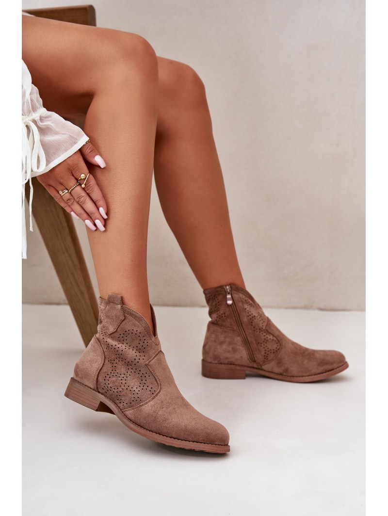 Women's Openwork Ankle Boots On Flat Heel Brown S.Barski HY42-151