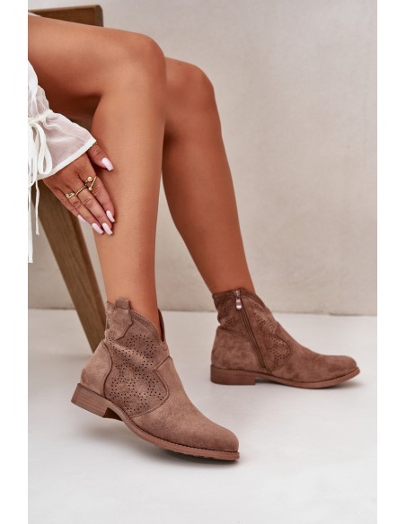 Women's Openwork Ankle Boots On Flat Heel Brown S.Barski HY42-151