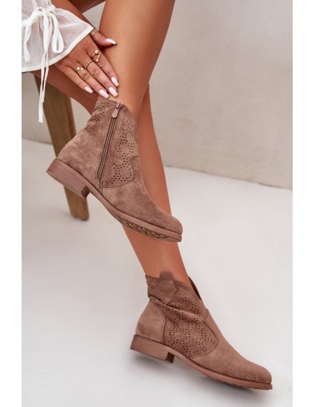 Women's Openwork Ankle Boots On Flat Heel Brown S.Barski HY42-151