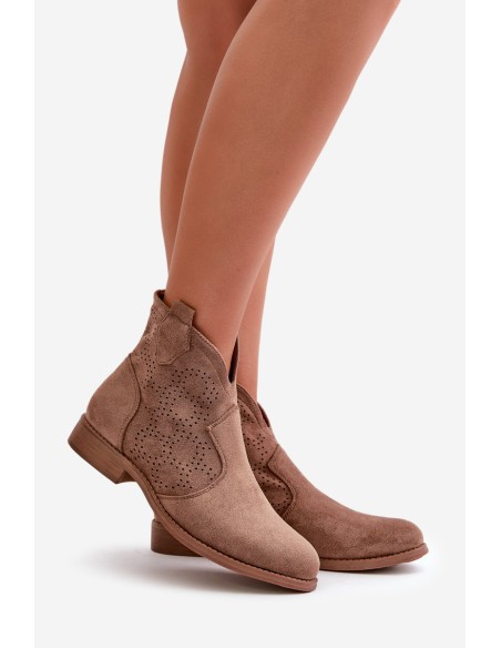 Women's Openwork Ankle Boots On Flat Heel Brown S.Barski HY42-151