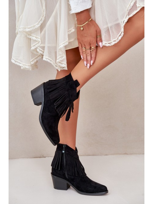 Women's Cowboy Boots With Zip Eco Suede Black S.Barski HY42-127 2
