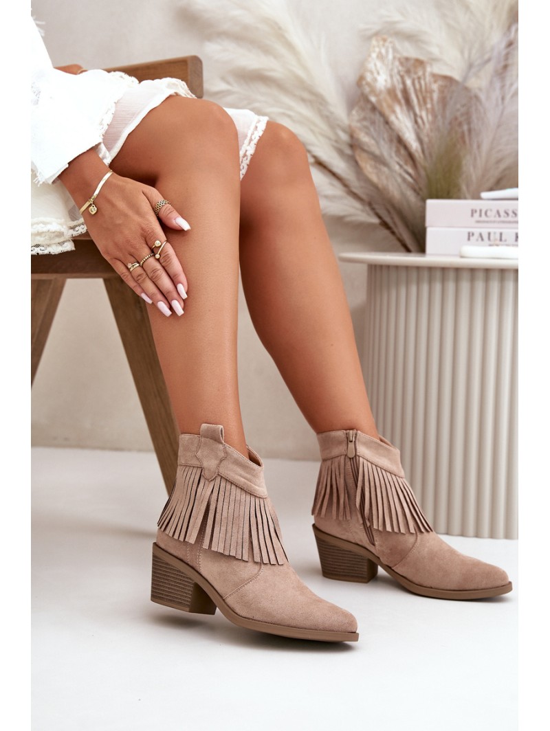 Women s Cowboy Boots With Zipper Eco Suede Beige S.Barski HY42-127