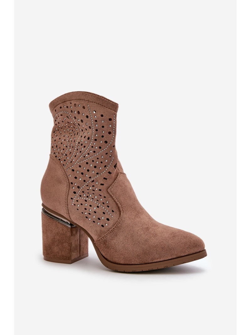 Embellished Women's Heeled Boots Made Of Eco Suede Brown S.Barski HY42-029