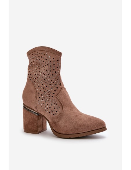 Embellished Women's Heeled Boots Made Of Eco Suede Brown S.Barski HY42-029