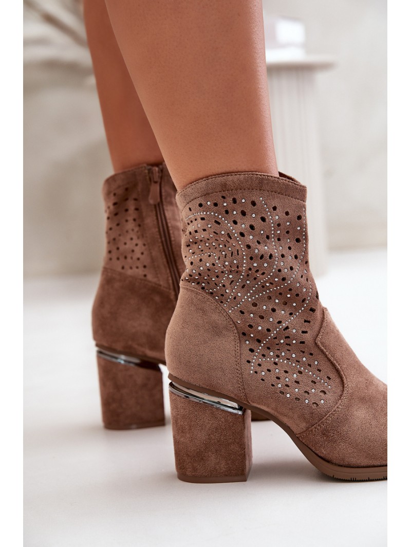 Embellished Women's Heeled Boots Made Of Eco Suede Brown S.Barski HY42-029