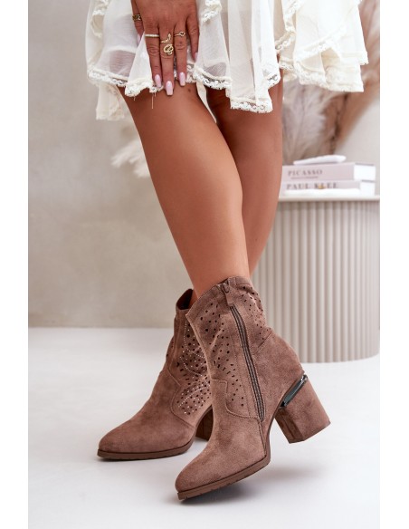 Embellished Women's Heeled Boots Made Of Eco Suede Brown S.Barski HY42-029