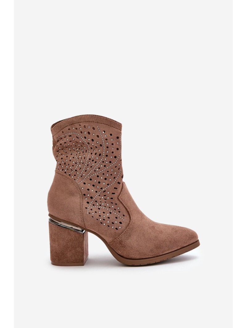 Embellished Women's Heeled Boots Made Of Eco Suede Brown S.Barski HY42-029