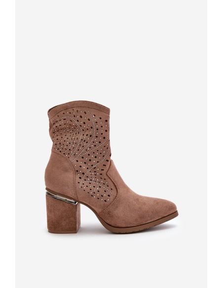 Embellished Women's Heeled Boots Made Of Eco Suede Brown S.Barski HY42-029