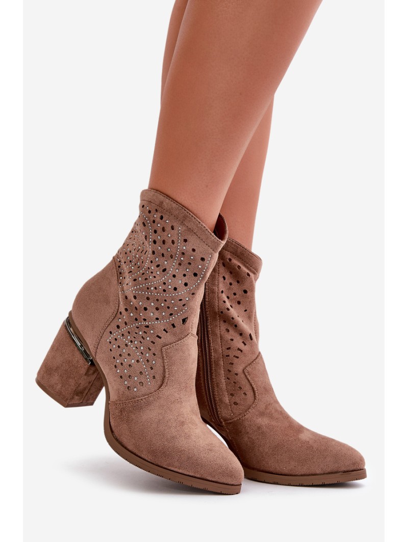 Embellished Women's Heeled Boots Made Of Eco Suede Brown S.Barski HY42-029