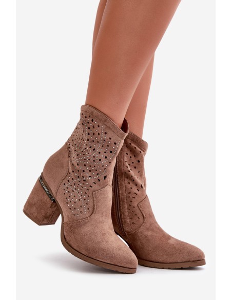 Embellished Women's Heeled Boots Made Of Eco Suede Brown S.Barski HY42-029