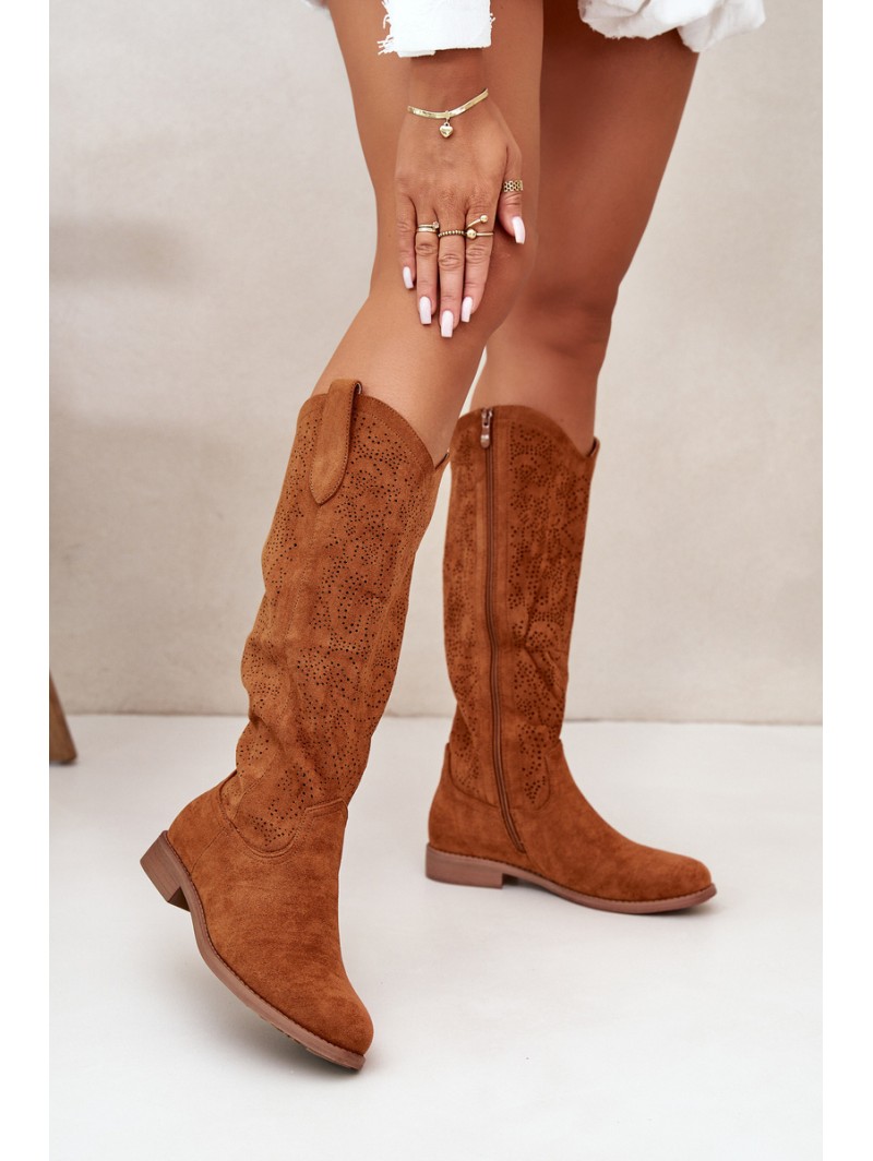 Ladies Perforated Boots Camel S.Barski HY42-132