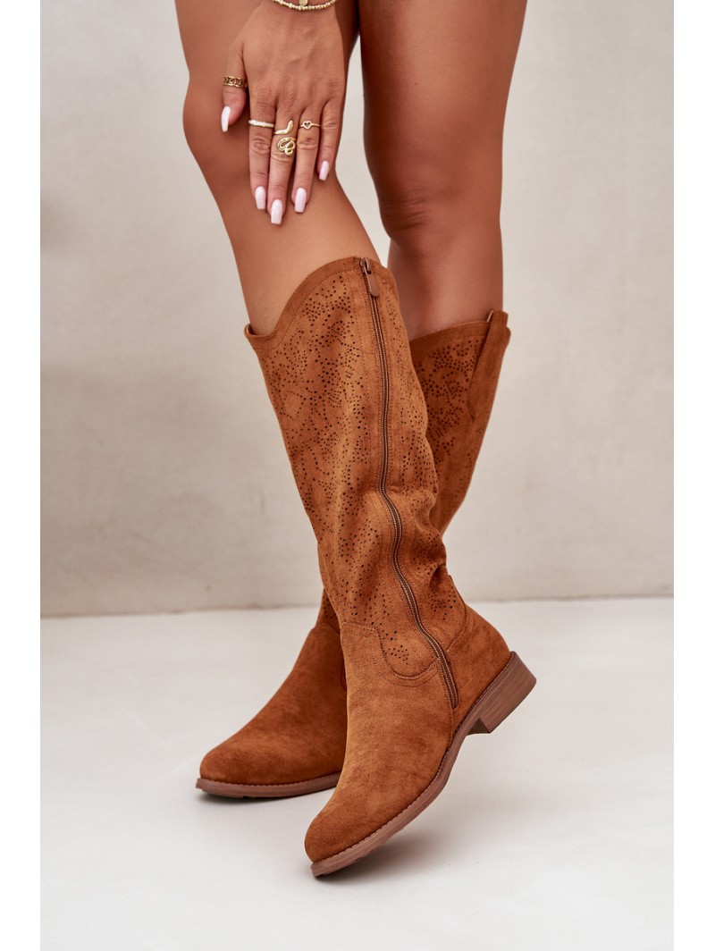 Ladies Perforated Boots Camel S.Barski HY42-132