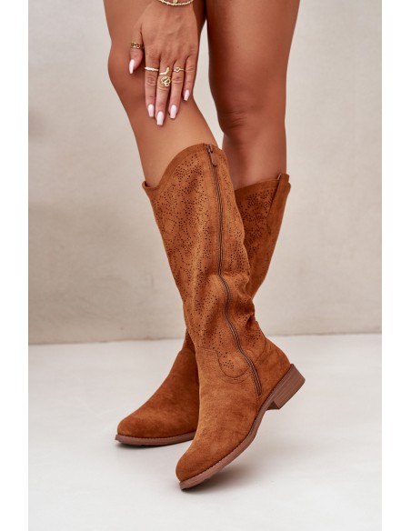 Ladies Perforated Boots Camel S.Barski HY42-132