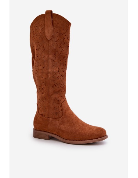 Ladies Perforated Boots Camel S.Barski HY42-132