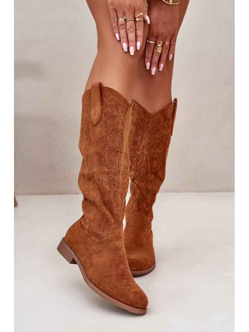 Ladies Perforated Boots Camel S.Barski HY42-132