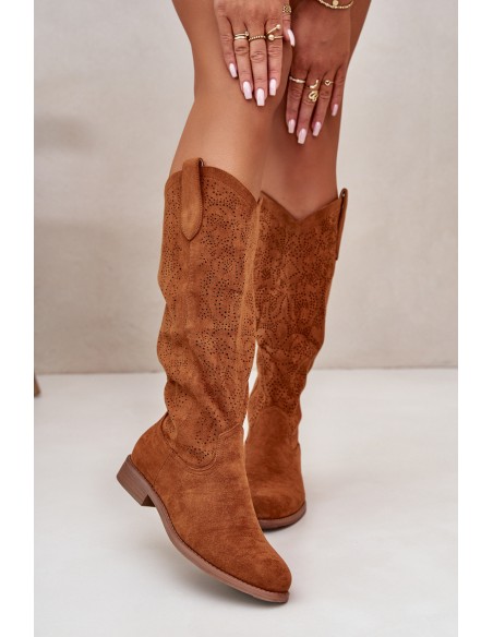 Ladies Perforated Boots Camel S.Barski HY42-132