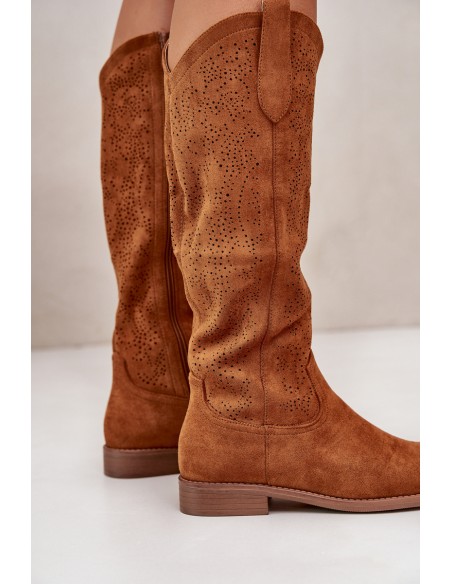 Ladies Perforated Boots Camel S.Barski HY42-132