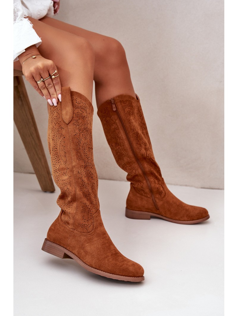Ladies Perforated Boots Camel S.Barski HY42-132