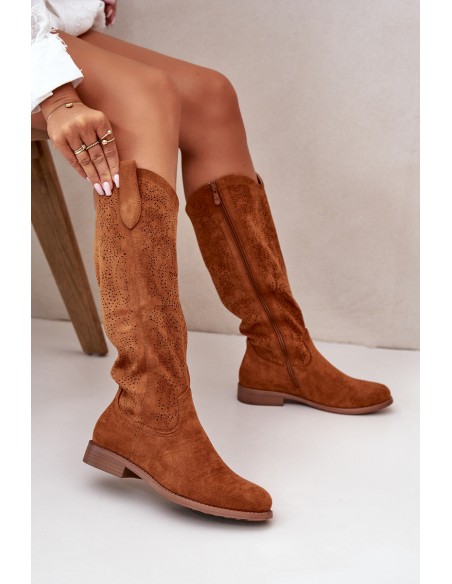Ladies Perforated Boots Camel S.Barski HY42-132