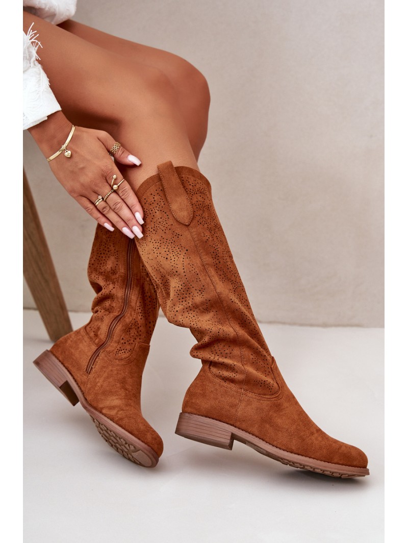 Ladies Perforated Boots Camel S.Barski HY42-132