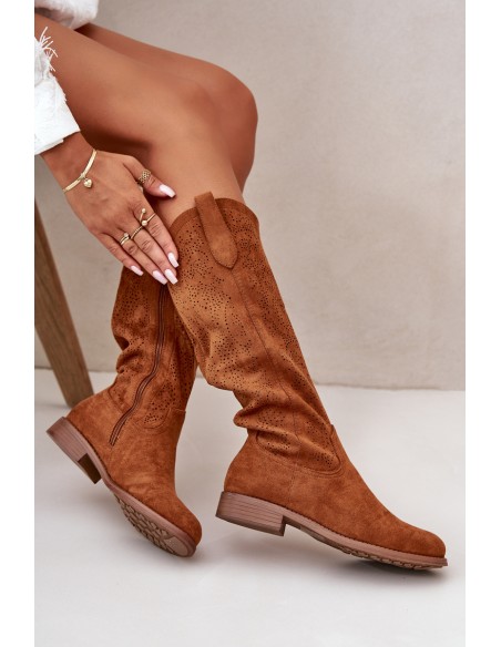 Ladies Perforated Boots Camel S.Barski HY42-132