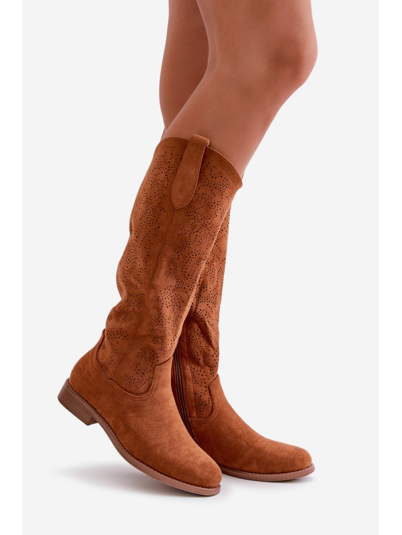 Ladies Perforated Boots Camel S.Barski HY42-132