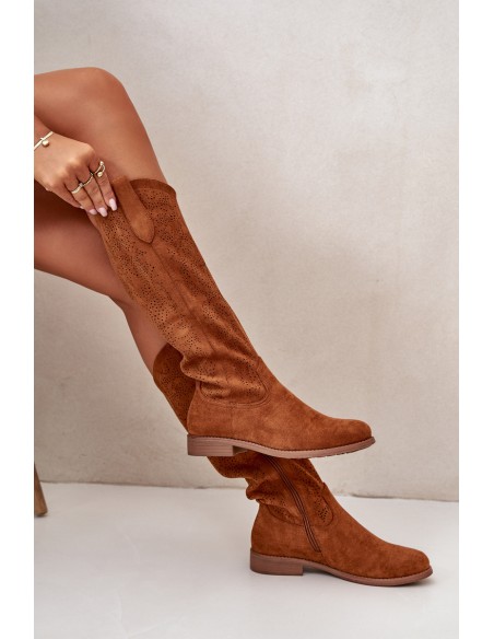 Ladies Perforated Boots Camel S.Barski HY42-132
