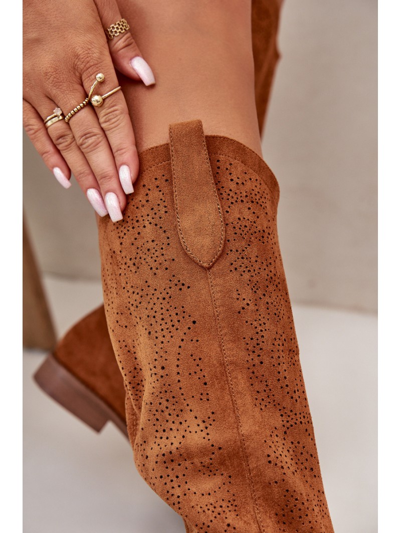 Ladies Perforated Boots Camel S.Barski HY42-132