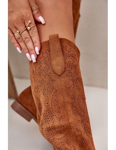 Ladies Perforated Boots Camel S.Barski HY42-132