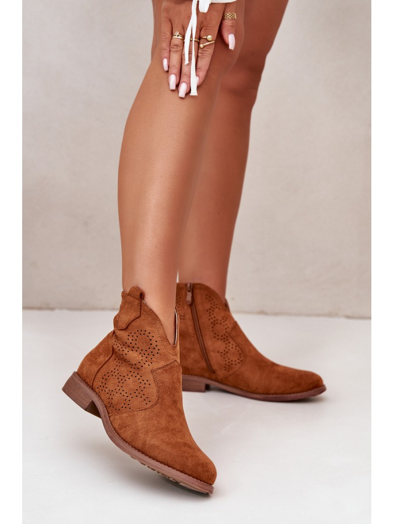 Ladies Cutout Ankle Boots On Flat Heel Camel S.Barski HY42-151