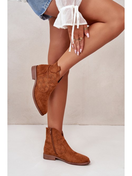 Ladies Cutout Ankle Boots On Flat Heel Camel S.Barski HY42-151 2