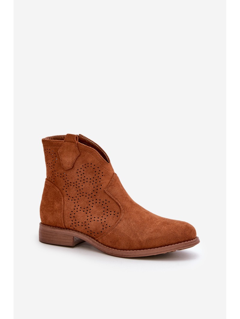 Ladies Cutout Ankle Boots On Flat Heel Camel S.Barski HY42-151