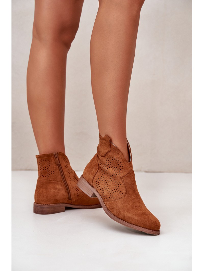 Ladies Cutout Ankle Boots On Flat Heel Camel S.Barski HY42-151