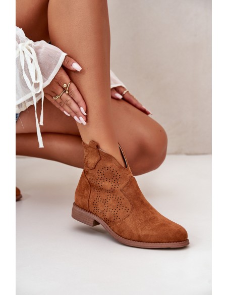 Ladies Cutout Ankle Boots On Flat Heel Camel S.Barski HY42-151