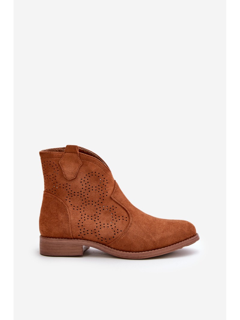 Ladies Cutout Ankle Boots On Flat Heel Camel S.Barski HY42-151