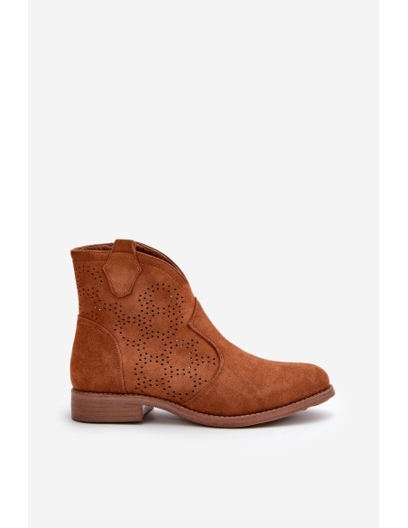 Ladies Cutout Ankle Boots On Flat Heel Camel S.Barski HY42-151