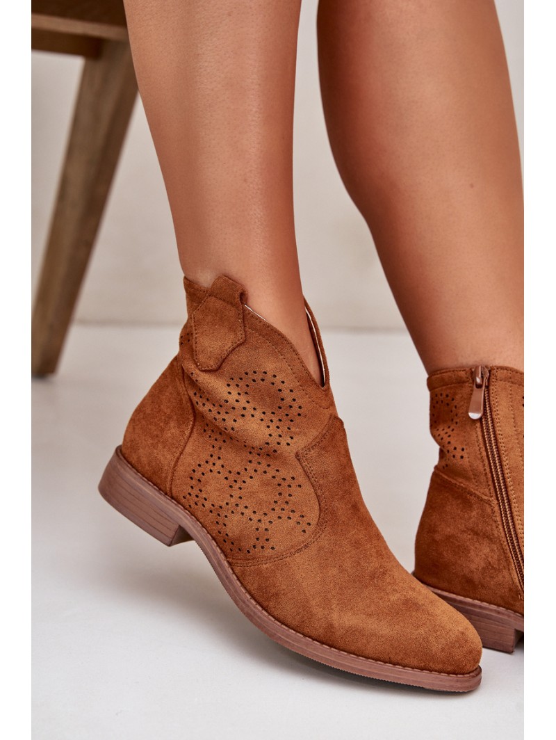 Ladies Cutout Ankle Boots On Flat Heel Camel S.Barski HY42-151