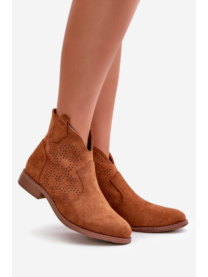 Ladies Cutout Ankle Boots On Flat Heel Camel S.Barski HY42-151